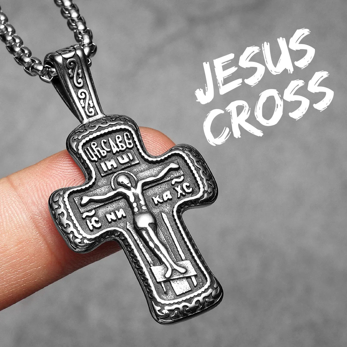 Jesus Carving Rune Cross Amulets Stainless Steel Men Necklaces Pendant Chain Punk For Women Fashion Jewelry Gifts Wholesale