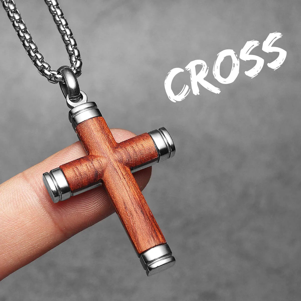 Wood Cross Exorcism Amulet Stainless Steel Men Necklaces Pendant Chain Punk For Women Fashion Jewelry Gift Wholesale Dropshiping