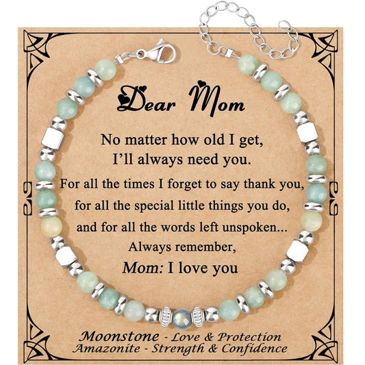 Mothers Day Bracelets gift,Birthday Valentines Gift Amazonite Colorful Imperial Jasper Stainless Steel Beads Bracelets,with card