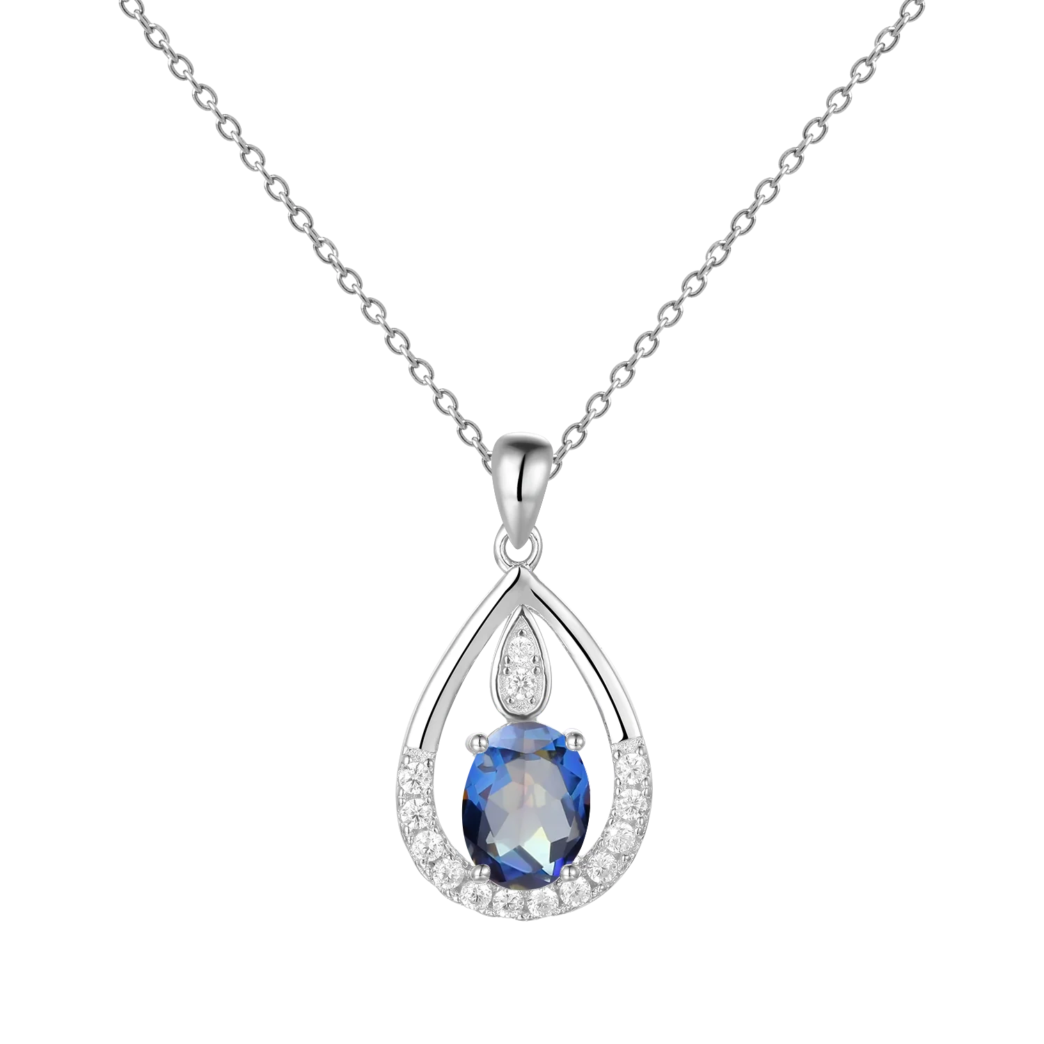 Gem's Ballet December Birthstone Topaz Necklace 6x8mm Oval Pink Topaz Pendant Necklace in 925 Sterling Silver with 18" Chain Blueish