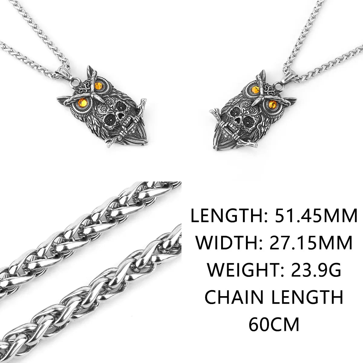 Gothic Owl Skull Viking Pendant Necklace Stainless Steel Biker Party Punk Men's Jewelry Necklace Wholesale