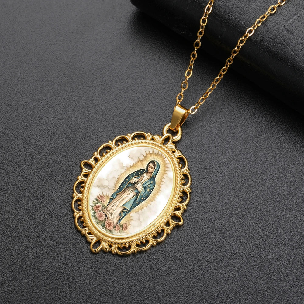 Our Lady of Guadalupe Necklace Catholic Virgin Mary Pendant Religious Faith Pray Protection Amulet Stainless Steel Jewelry