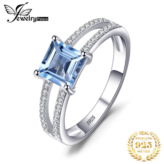 JewelryPalace 1.2ct Princess Cut Sky Blue Topaz 925 Sterling Silver Engagement Ring for Woman Gemstone Fine Jewelry Wedding Gift CHINA