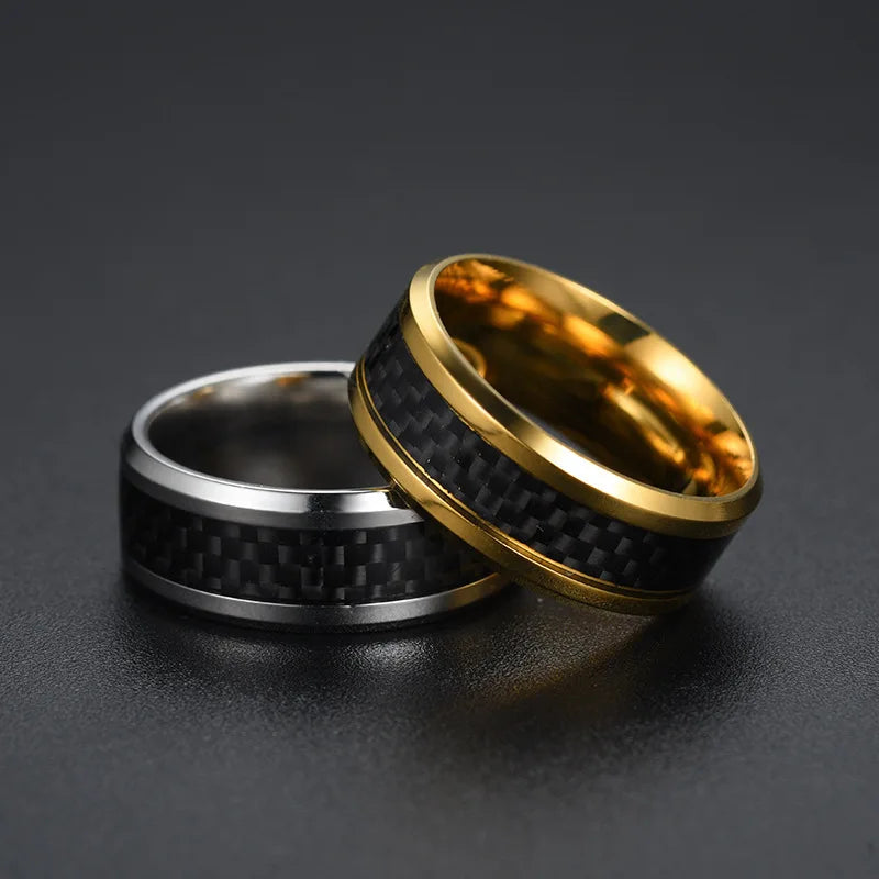 Classic 8mm Men Ring Titanium Stainless Steel Ring Inlay Black Blue Carbon Fiber Ring Wedding Jewelry Christmas Gift Accessories