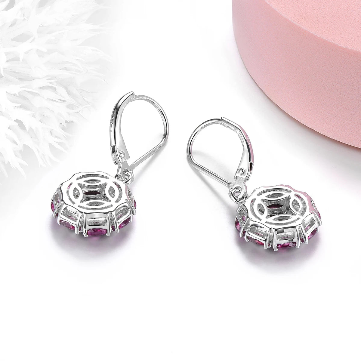 Natural Rhodolite Garnet Sterling Silver Drop Earring 3.5 Carats Genuine Romantic Garnet Gemstone Women's Favorite Fine Jewelrys