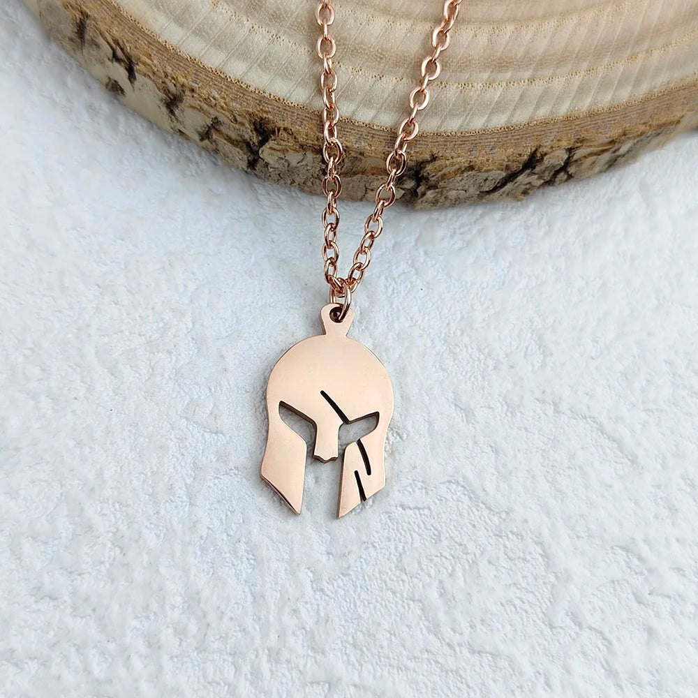 Fashionable and simple warrior mask collar, gold-plated Spartan Warrior women's necklace, rose gold chain, jewelry accessories