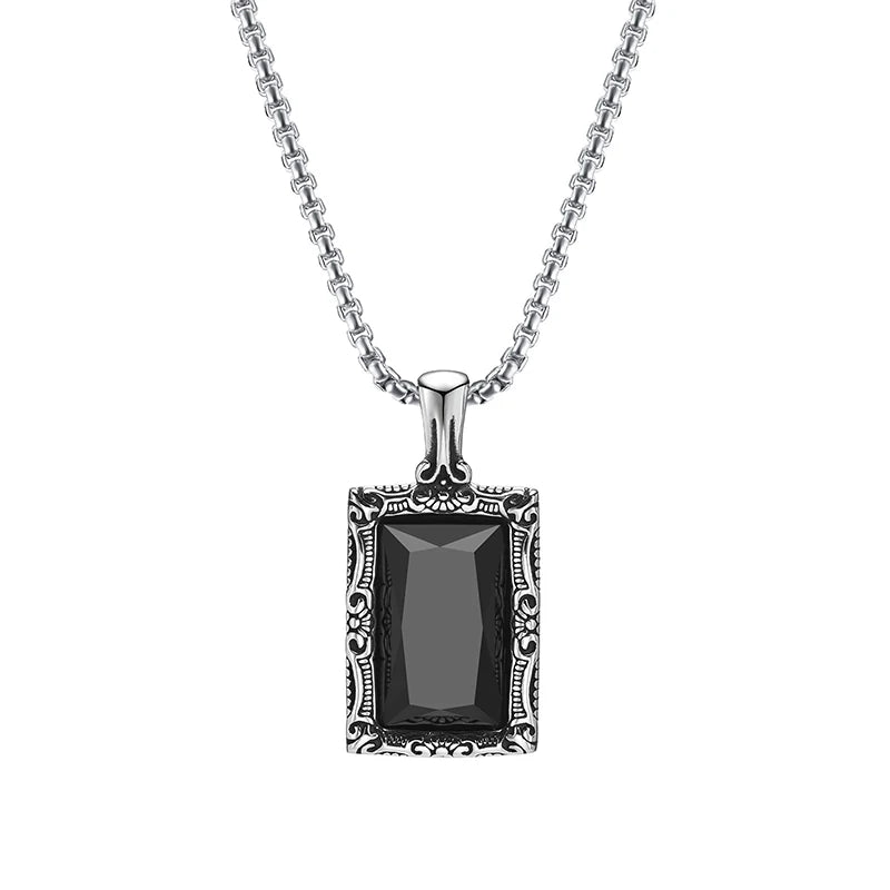 Fashion Popular Women Black Gemstone Necklaces Amulet Stainless Steel Classic Simple Party Pendant Chain Charm Jewelry