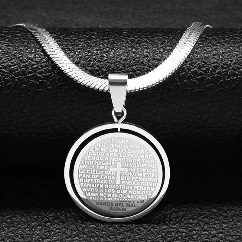 Hip Hop Saint Benedict Medallion Pendant Necklace Men Stainless Steel Snake Chain Choker Necklaces Jewelry San Benito Collares