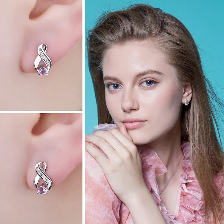 JewelryPalace Infinity Natural Purple Amethyst 925 Sterling Silver Stud Earrings for Women Jewelry