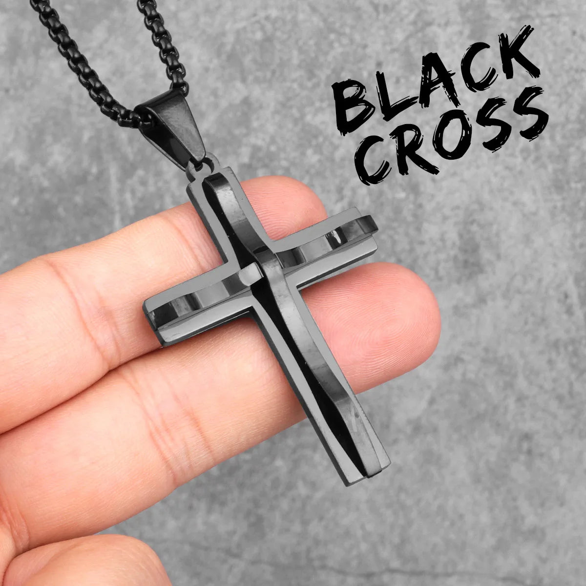Stainless Steel Black Double Layers Cross Men Necklaces Pendants Chain Punk for Boyfriend Male Jewelry Creativity Gift Wholesale