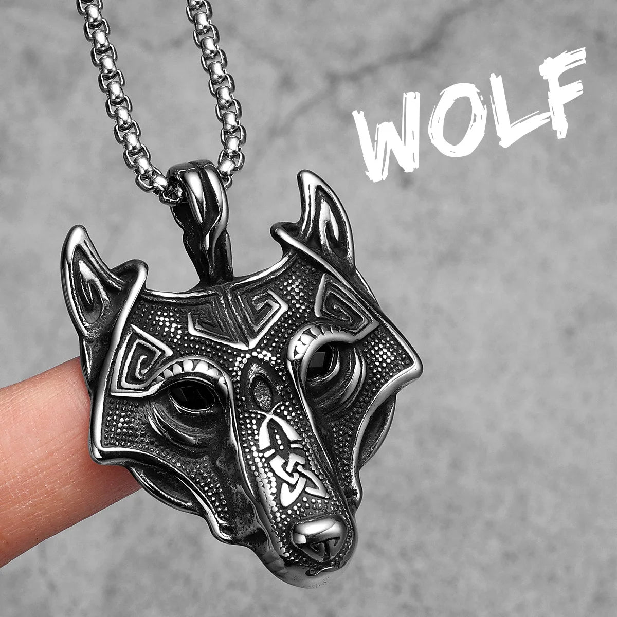 Viking Wolf Gemstone Men Necklaces With Pendant Stainless Steel Jewelry For Male Women Punk Hip Hop Accessories Gifts Wholesale