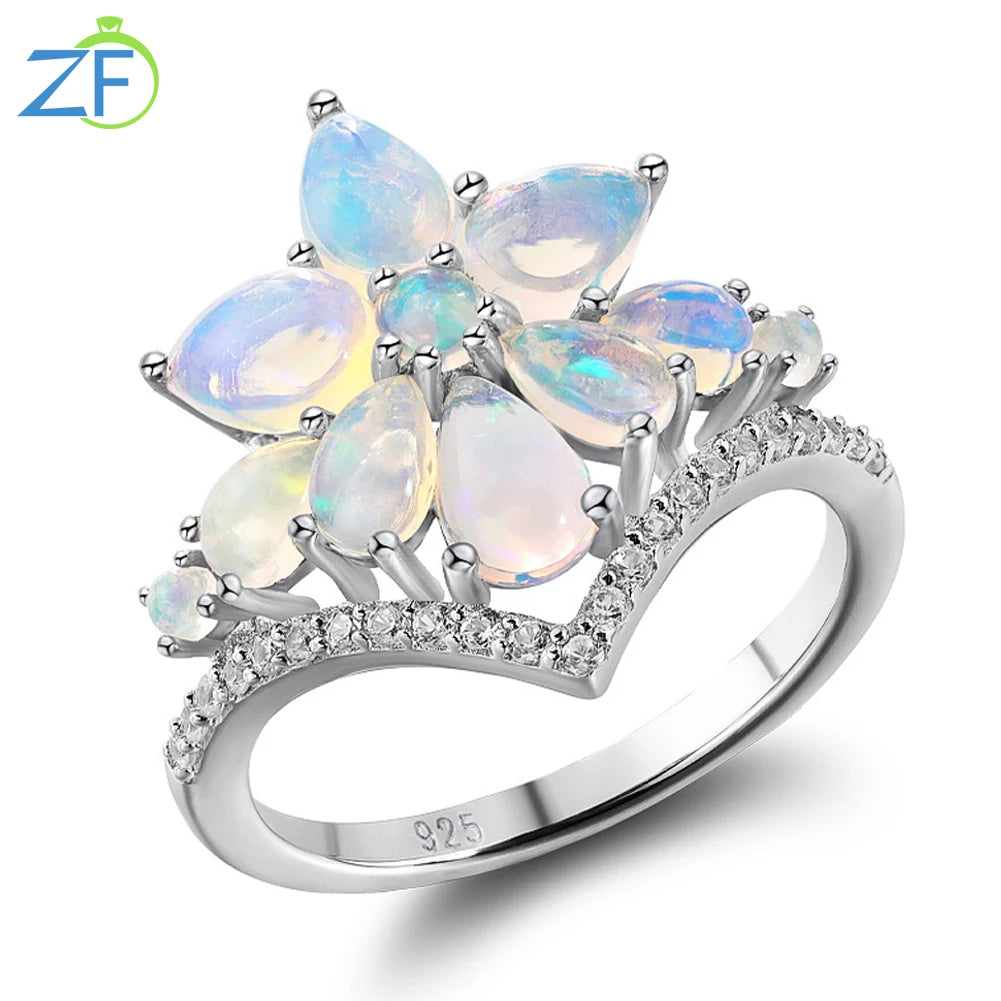 GZ ZONGFA Genuine Natural Opal Ring 925 Sterling Silver for Women Gemstone Custom Flower Engagement Ring Fashion Fine Jewelry