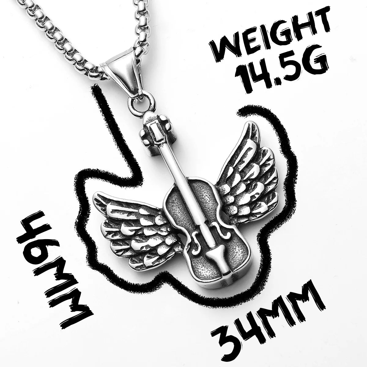 Angel Wing Violin Stainless Steel Men Necklaces Pendant Chain Punk For Women Fashion New In Jewelry Gifts Wholesale Dropshiping
