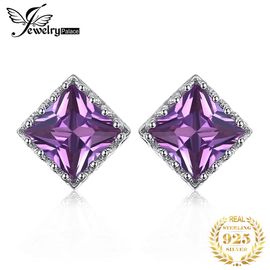 JewelryPalace Square Purple Created Alexandrite Sapphires 925 Sterling Silver Stud Earrings for Women Fashion Gemstone Jewelry CHINA
