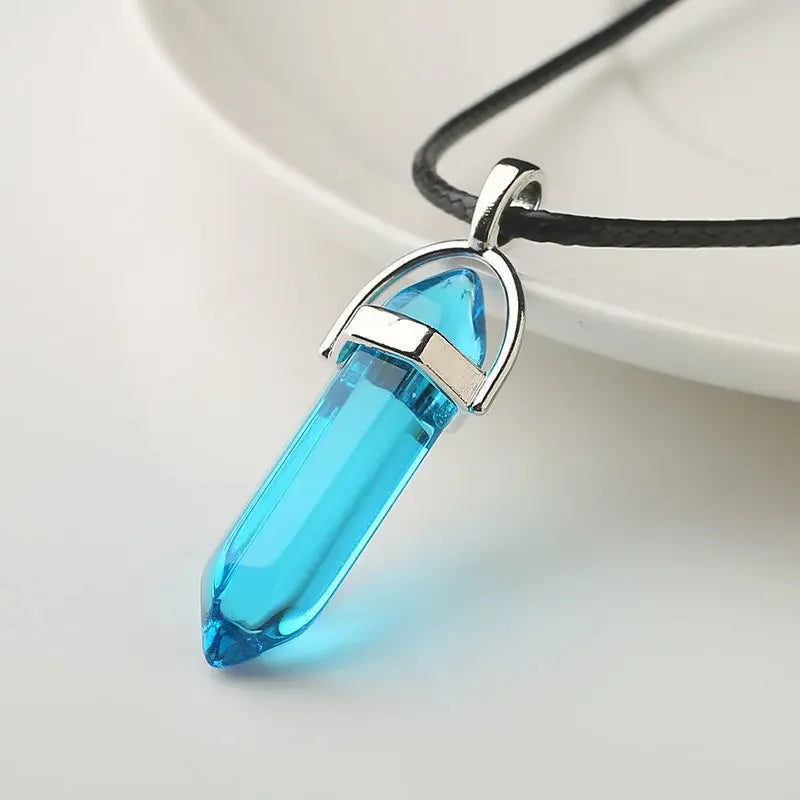 Natural Crystal Wishing Stone Necklace Energy Stone Hexagonal Pendant Men Women Birthday Gift Healing Talisman Jewelry