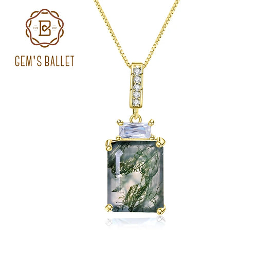 Gem's Ballet 2.94Ct Natural Moss Agate Fine Jewelry 925 Sterling Silver Classic Gemstone Pendant Necklace For Women