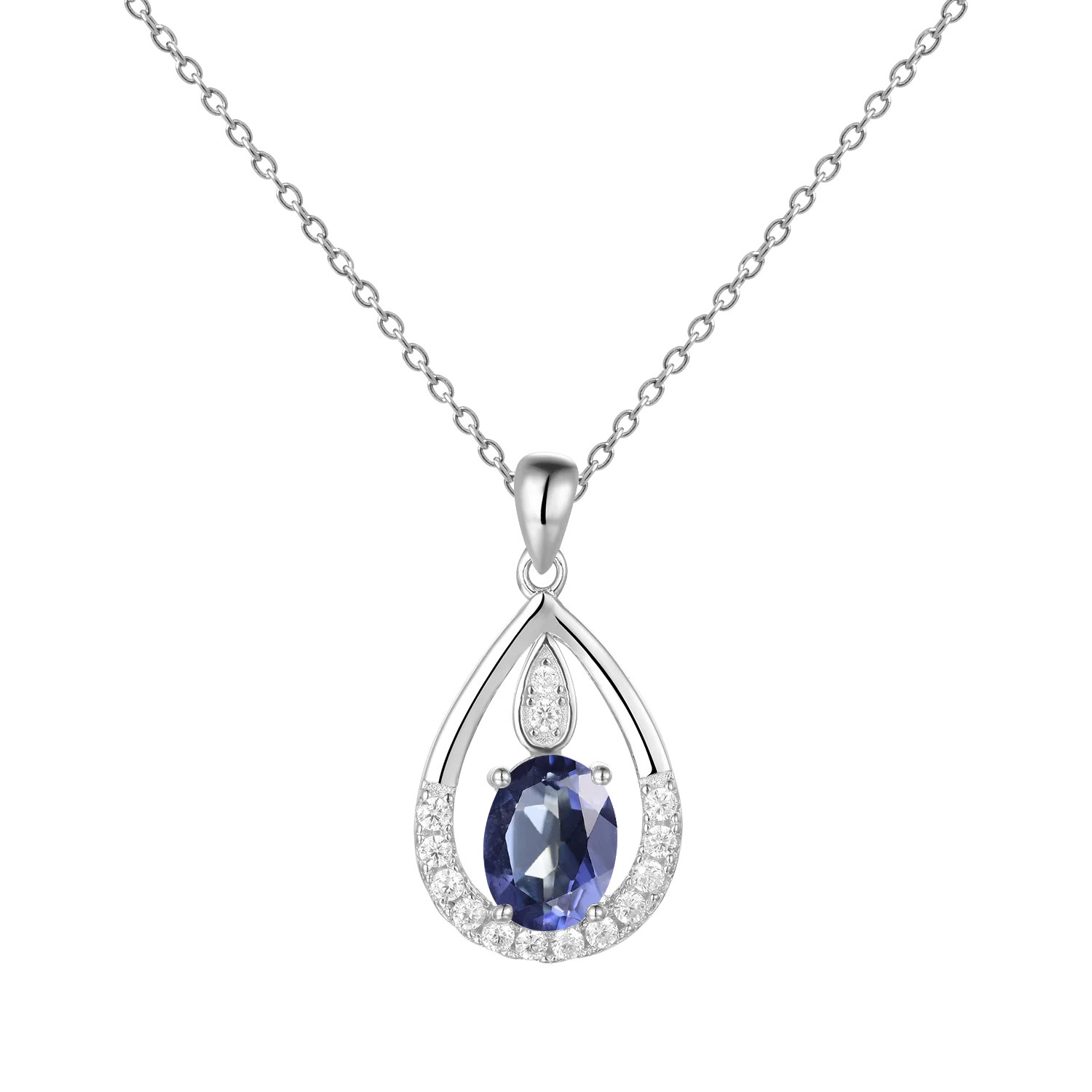 Gem's Ballet December Birthstone Topaz Necklace 6x8mm Oval Pink Topaz Pendant Necklace in 925 Sterling Silver with 18" Chain Iolite Blue