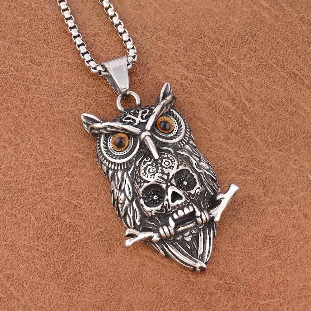 Gothic Owl Men's Pendant Popular Charm Stainless Steel Neckalce Personality Creative Halloween Gifts Punk Hip Hop Party Jewelry