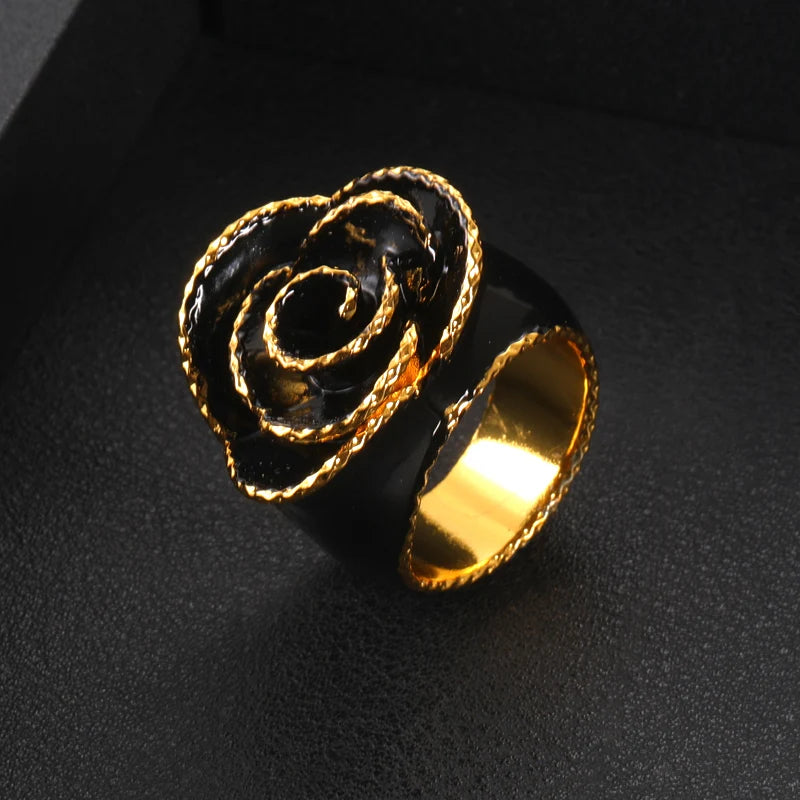 Janekelly Luxury Bold Big Flower Rings for Women Bridal Cubic Zircon Dubai Accessories Finger Ring Beach Jewelry