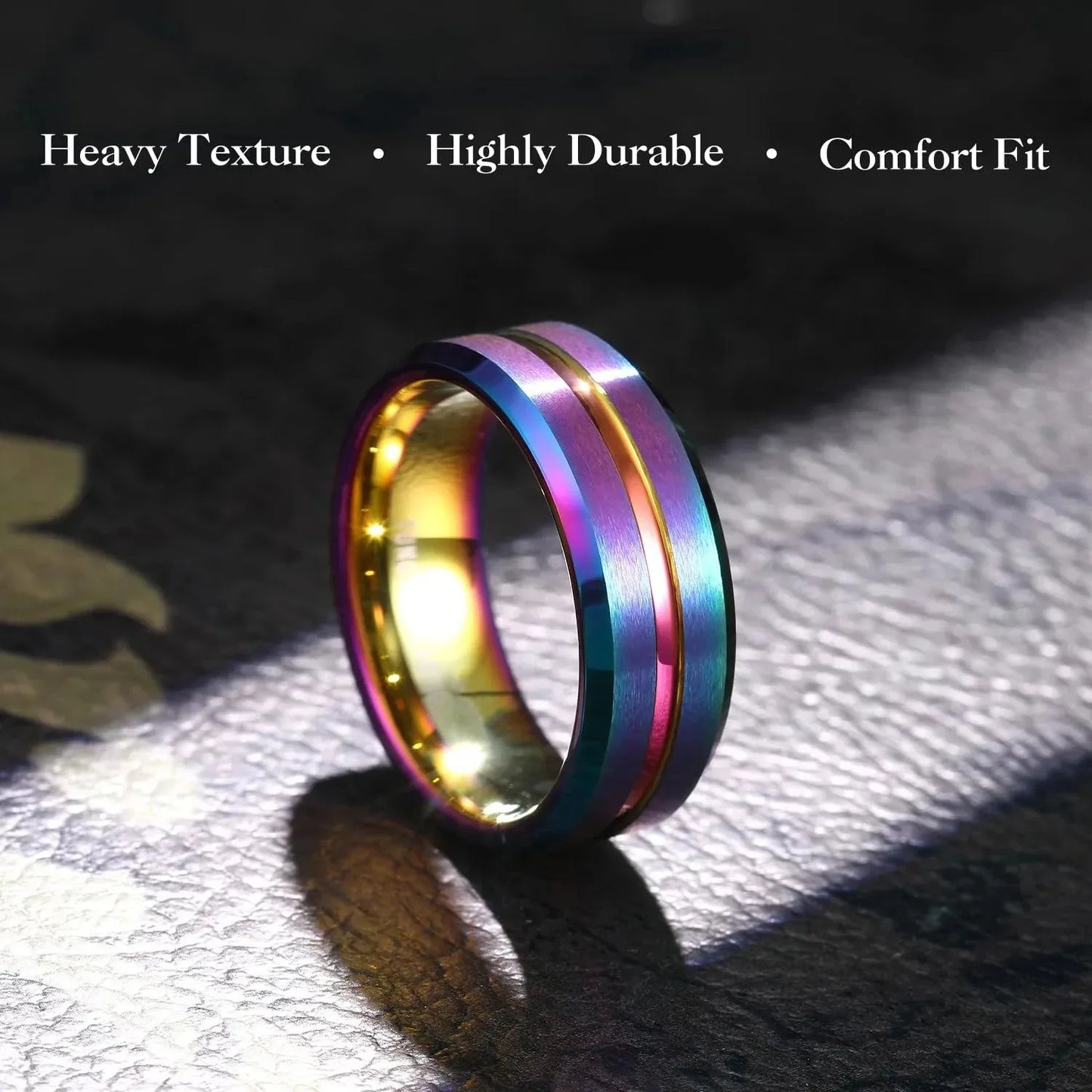 Simple 8mm Rainbow Color Stainless Steel Rings For Men Women Colorful Matte Brushed Men Rings Wedding Band Jewelry Drop Shipping