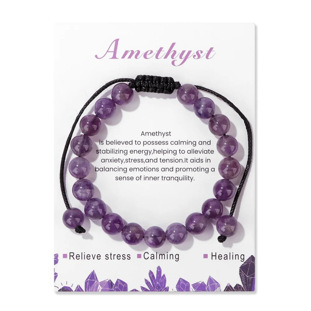 Amethysts Bracelets For Women Men Natural Stone 8mm Beads Braided Bracelet Stress Relief Anxiety Jewelry