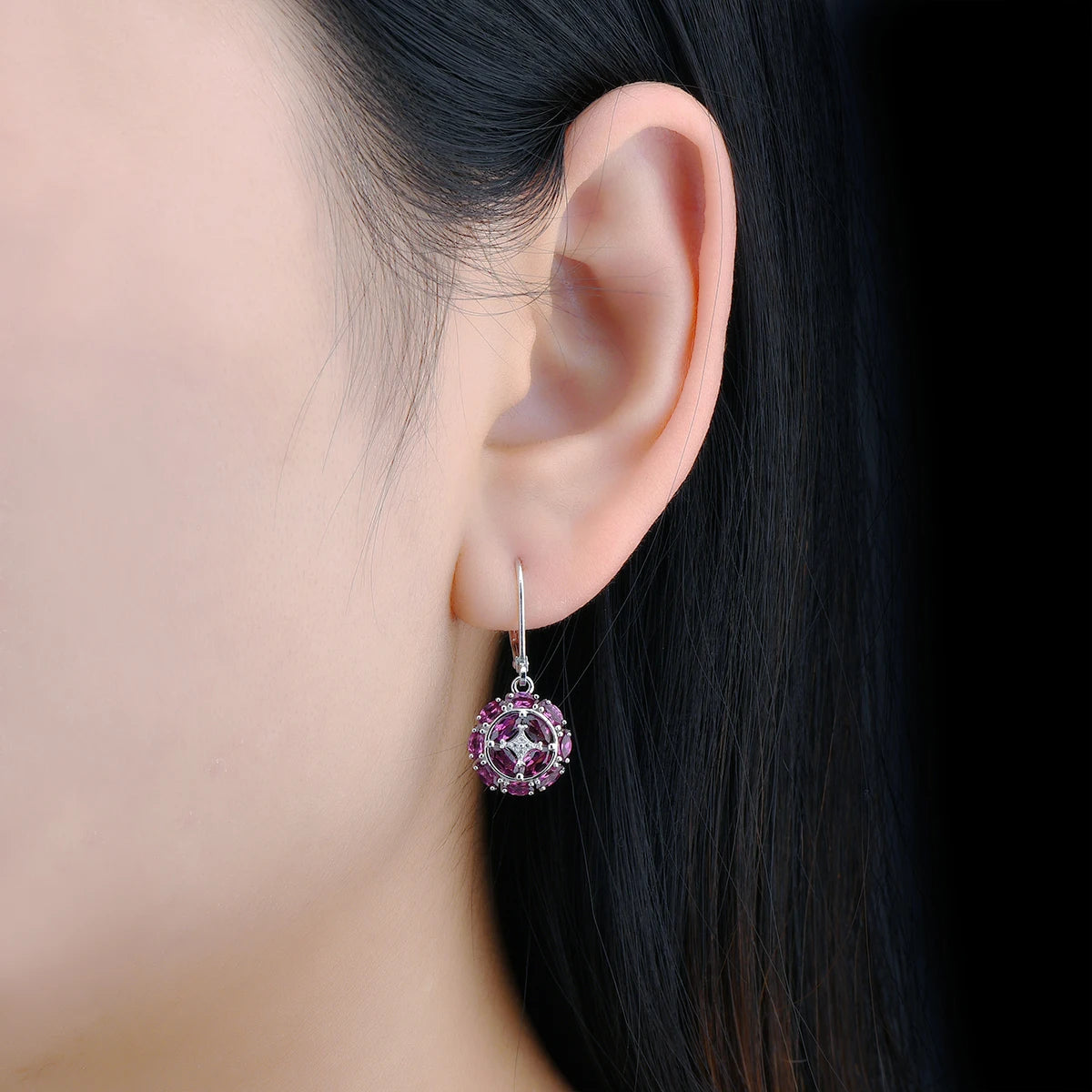 Natural Rhodolite Garnet Sterling Silver Drop Earring 3.5 Carats Genuine Romantic Garnet Gemstone Women's Favorite Fine Jewelrys