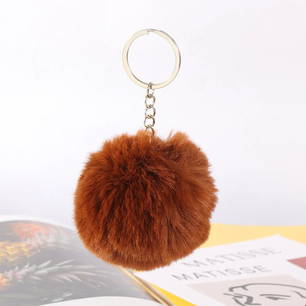 20 Colors Fluffy Fur Pom Pom Keychain Soft Faux Fur-like Ball Car Keyring Key Holder Women Bag Pendant Jewelry coffee