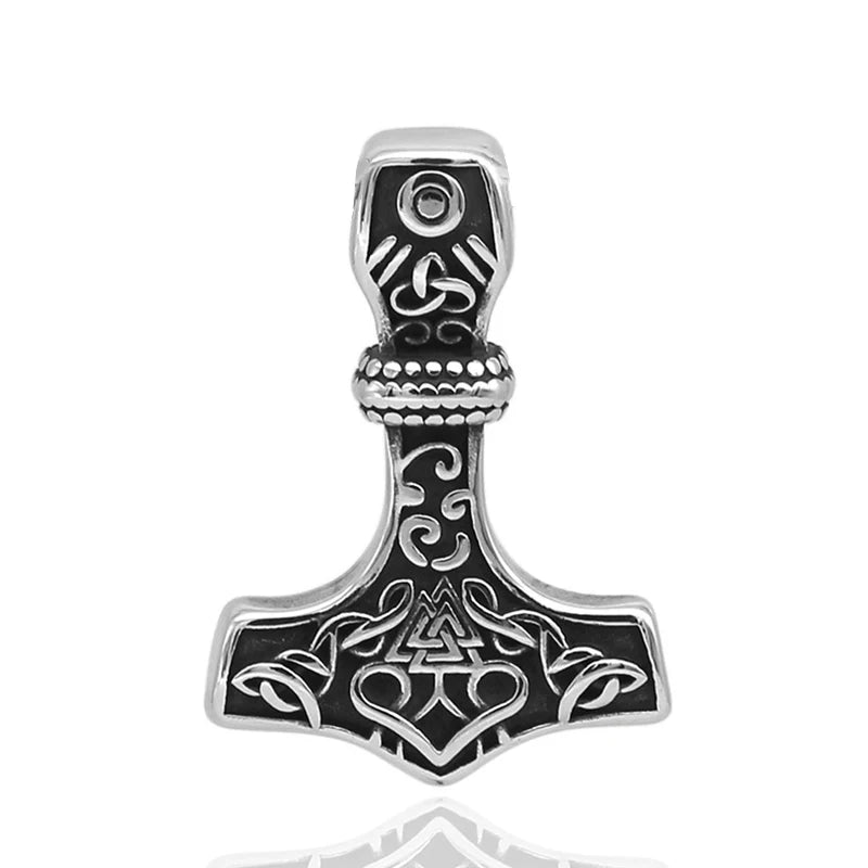Vintage Men Viking Thor's Hammer Pendant Classic Nordic Celtic Knot Necklace Stainless Steel Scandinavian Jewelry Gift