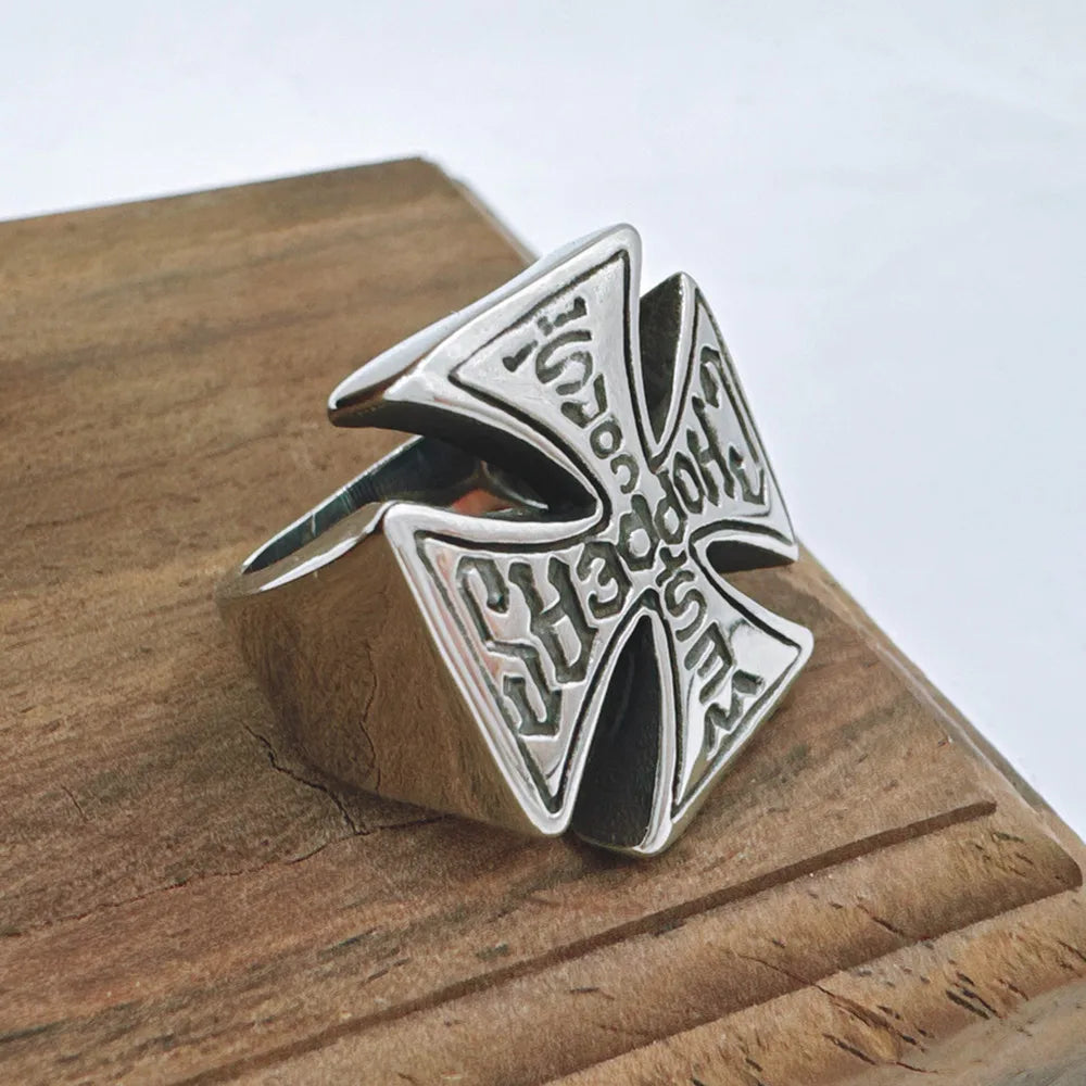 Cross Ring 316L Stainless Steel Jewelry Biker Punk Men Fashion Motorcycle Ring