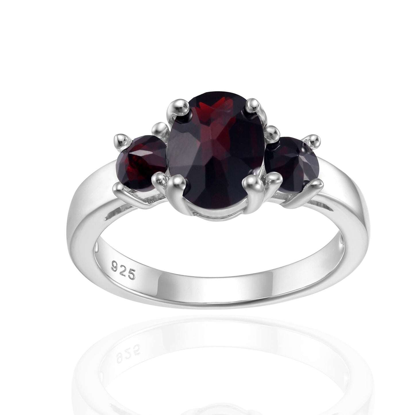 GEM&#39;S BALLET November Birthstone Promise Ring 6x8mm Oval Pink Topaz Three Stone Engagement Ring in 925 Sterling Silver Black Garnet|925 Sterling Silver