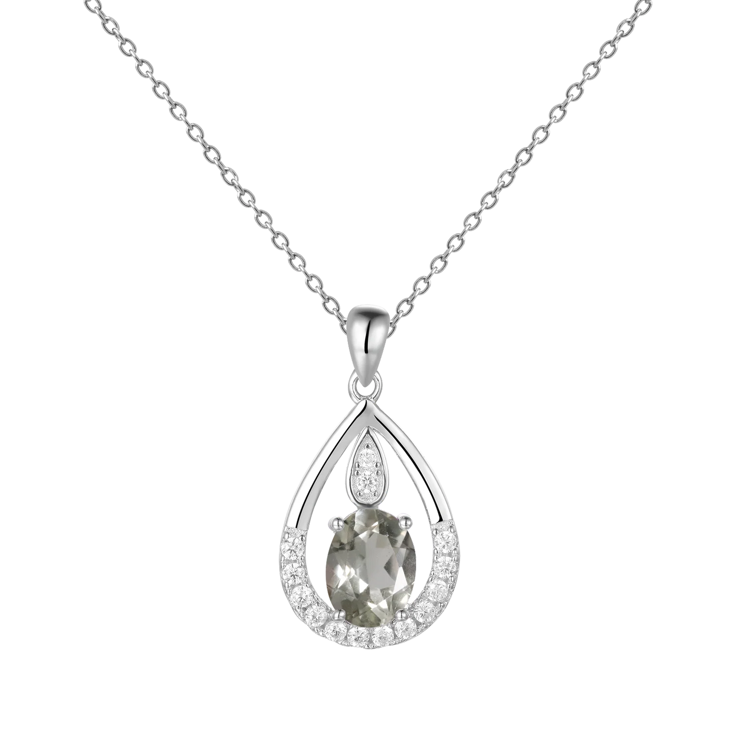 Gem's Ballet December Birthstone Topaz Necklace 6x8mm Oval Pink Topaz Pendant Necklace in 925 Sterling Silver with 18" Chain Green Amethyst