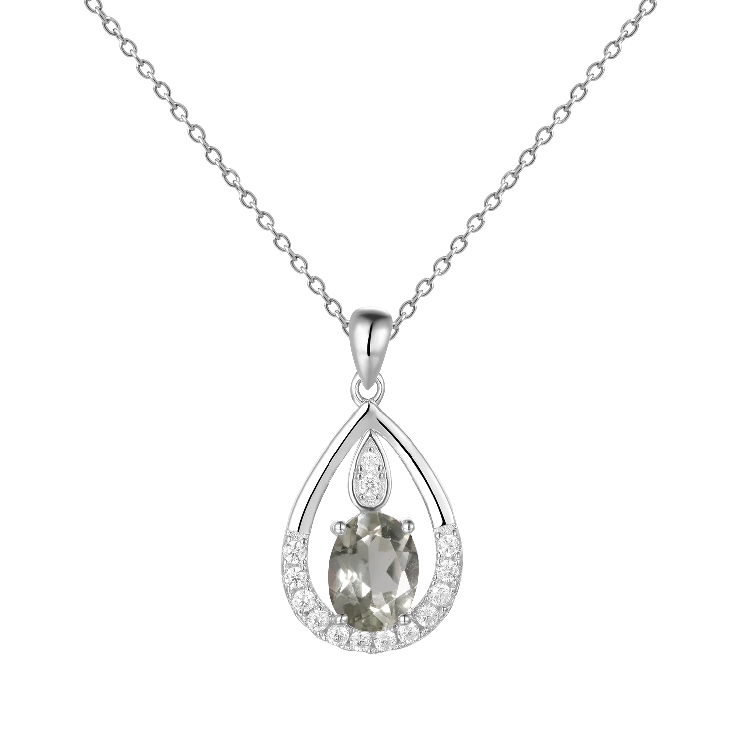 Gem's Ballet December Birthstone Topaz Necklace 6x8mm Oval Pink Topaz Pendant Necklace in 925 Sterling Silver with 18" Chain Green Amethyst