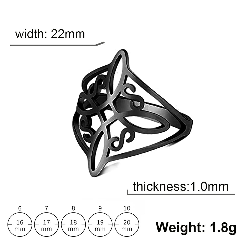 LIKGREAT Witch Knot Ring for Women Men Hollow Stainless Steel Finger Rings Celtic Vintage Amulet Protection Couple Jewelry Gifts