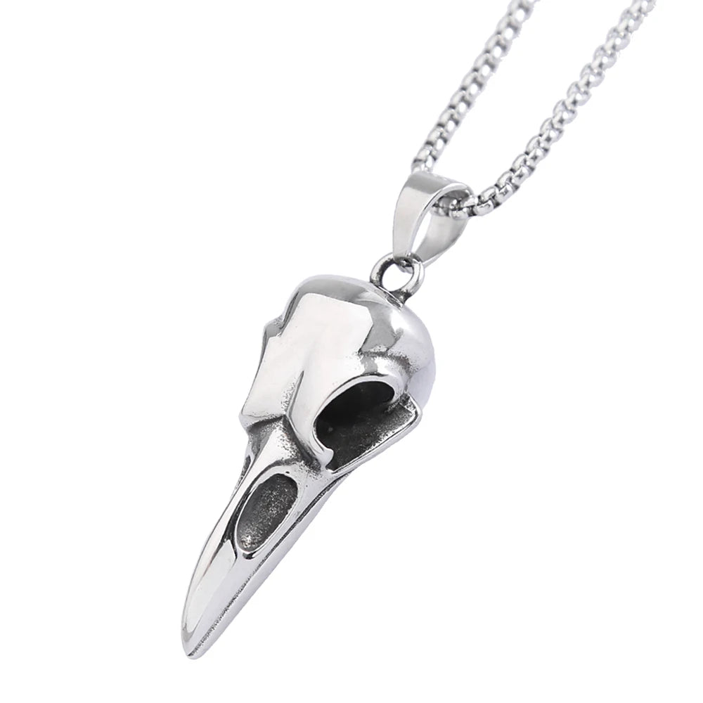 Punk Viking Stainless Steel Crow Skull Pendant Vintage Small Size Nordic Mens Necklace Biker Amulet Jewelry Gift Dropshipping Style D-50cm Chain