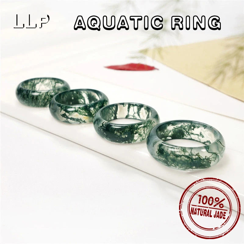 High-Quality Natural Aquatic Plant Jade Ring - Truly Jade Jewelry With Exquisite Aquatic Plant Patterns