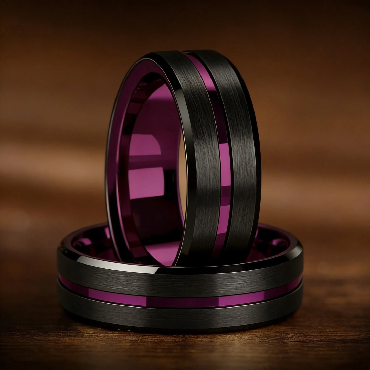 Fashion 8mm Purple Tungsten Wedding Rings For Men,Two Tone Grooved Men Stainless Steel Ring, Men's Wedding Band Matte Finished
