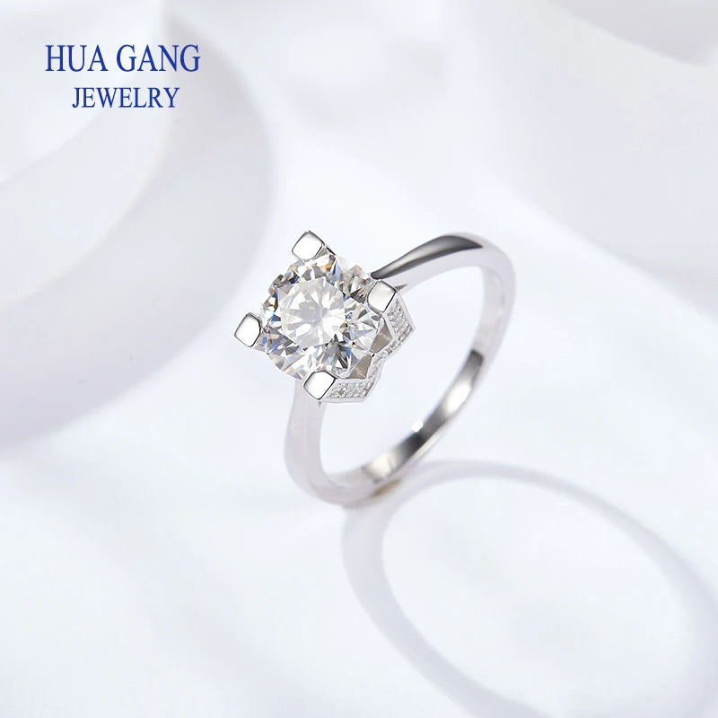 Moissanite Rings 1ct 2ct 925 Sterling Silver VVS1 Round Cut Solitaire Wedding Ring for Women