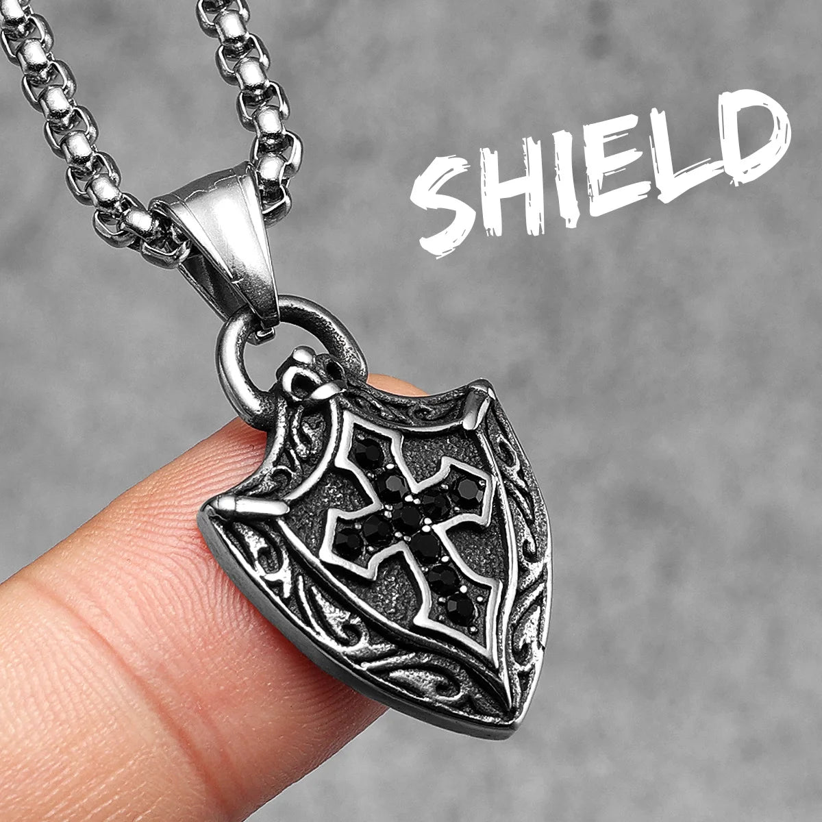 Cross Shield Amulets Gemstone Stainless Steel Men Necklaces Pendant Chain Punk For Women Fashion Jewelry Gifts Wholesale