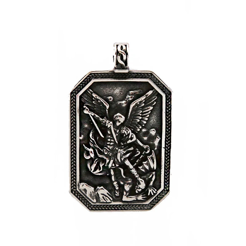 Vintage Angel St.Michael Men Pendant Stainless Steel Unique Angel Wings Shield Necklace Amulet Fashion Male Jewelry Dropshipping