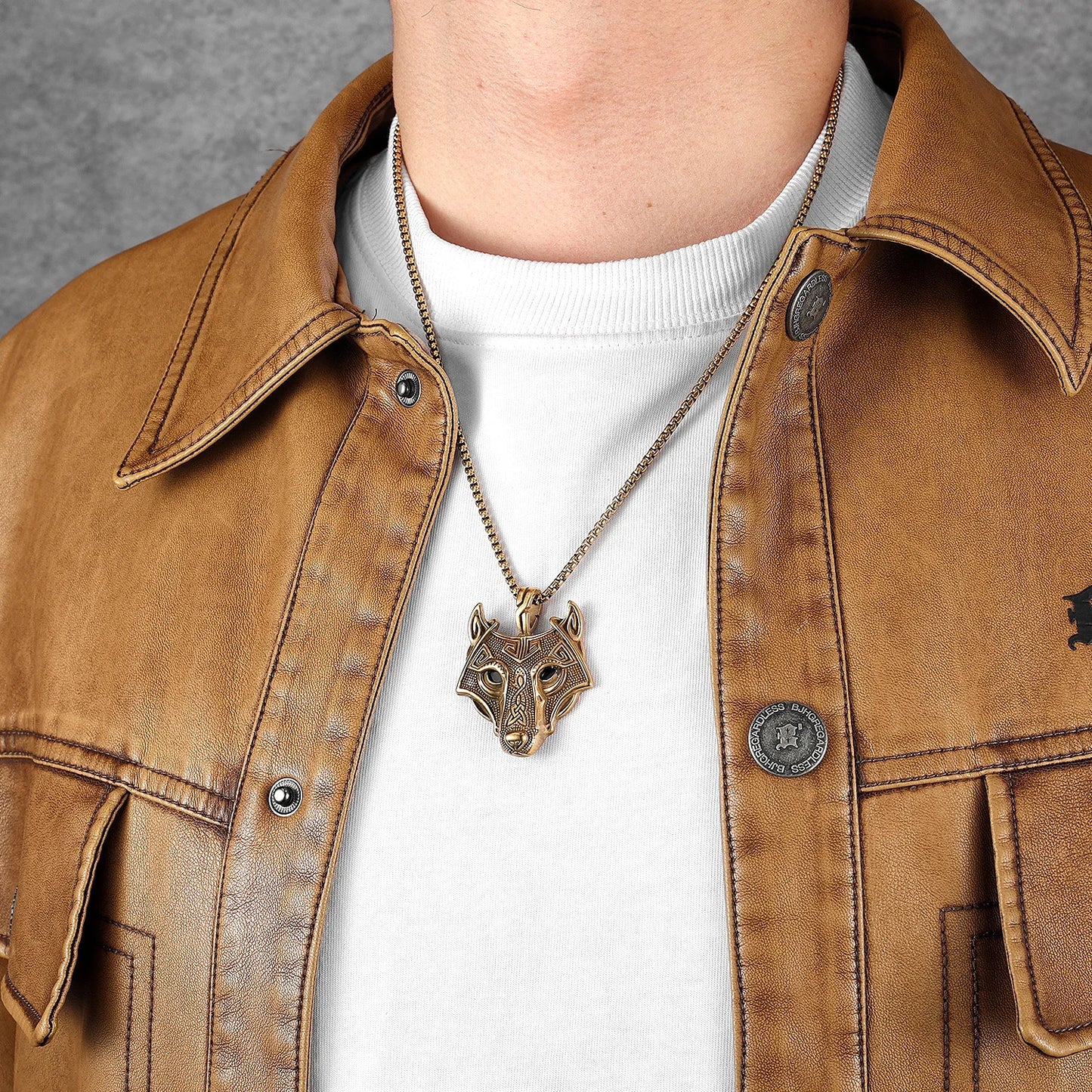 Viking Wolf Gemstone Men Necklaces With Pendant Stainless Steel Jewelry For Male Women Punk Hip Hop Accessories Gifts Wholesale