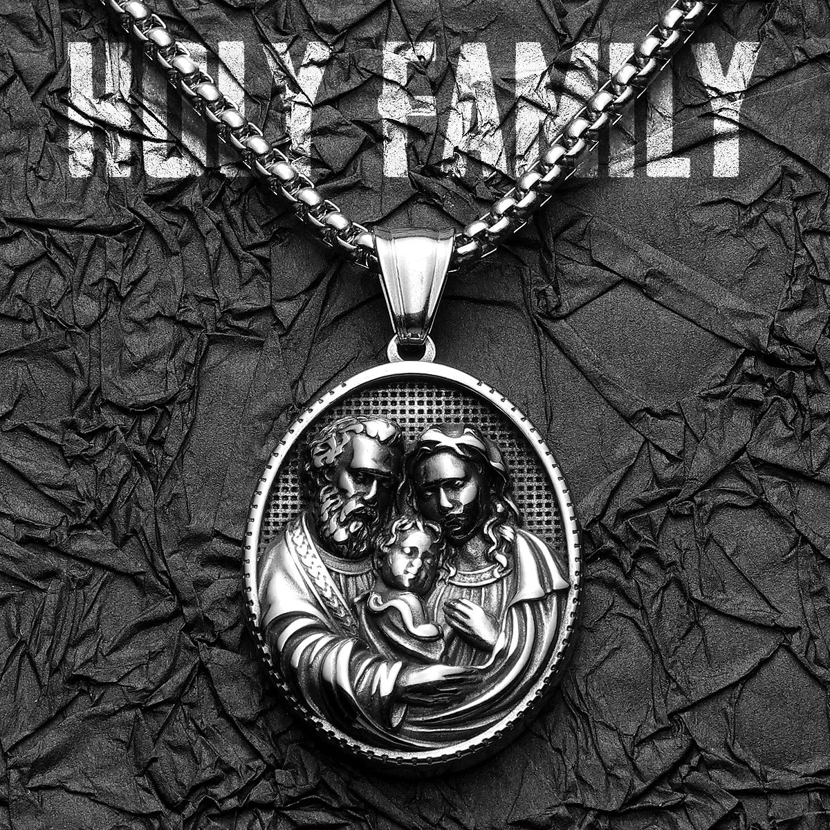 Holy Family Powerful Amulet Stainless Steel Men Necklace Pendant Chain Vintage Cool New In For Women Jewelry Gifts Wholesale