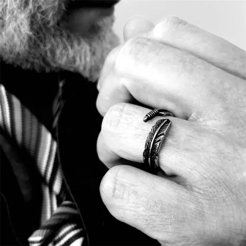 DODO Feather Ring 316L Stainelss Steel Jewelry Punk Style Men Women Adjustable Ring Size 6-13