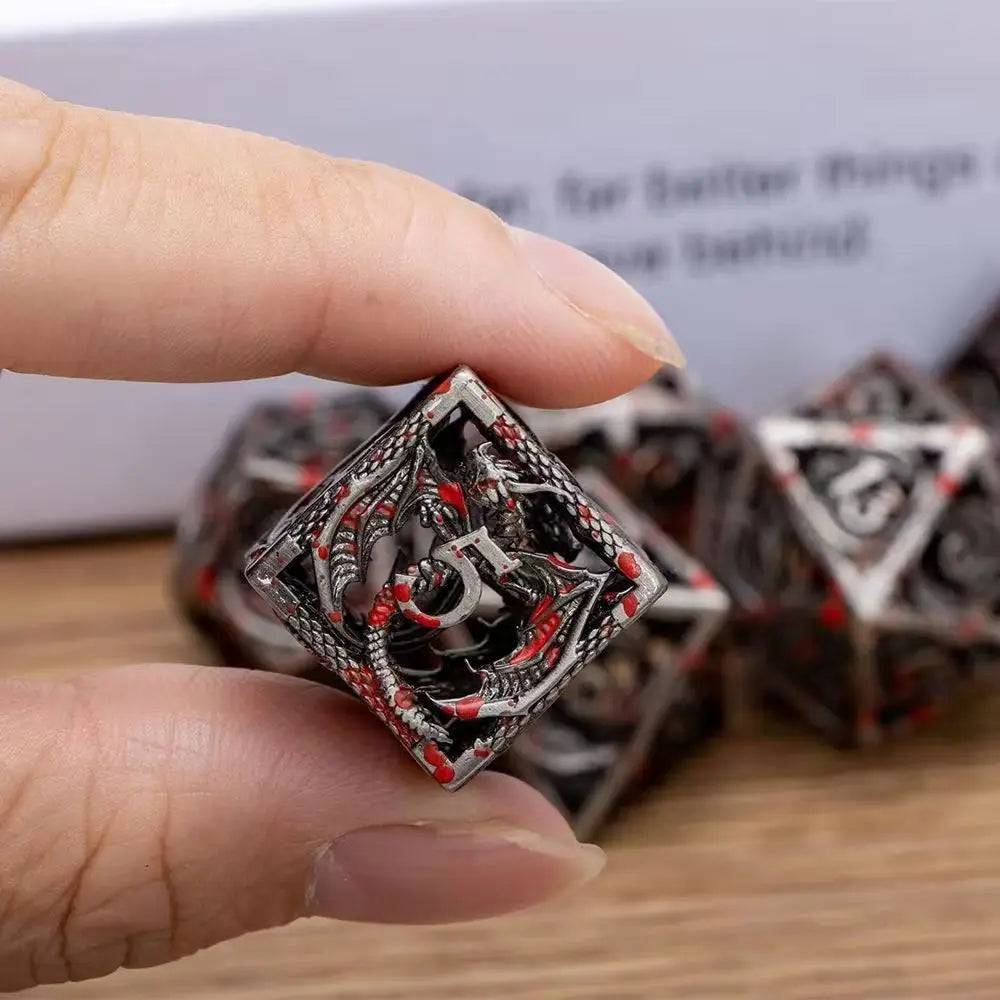 Hollow Metal Dice Set, 7PCS DND Dice set, polyhedral dice Set with box for Dungeons and Dragons RPG Role Playing Gaming Dice