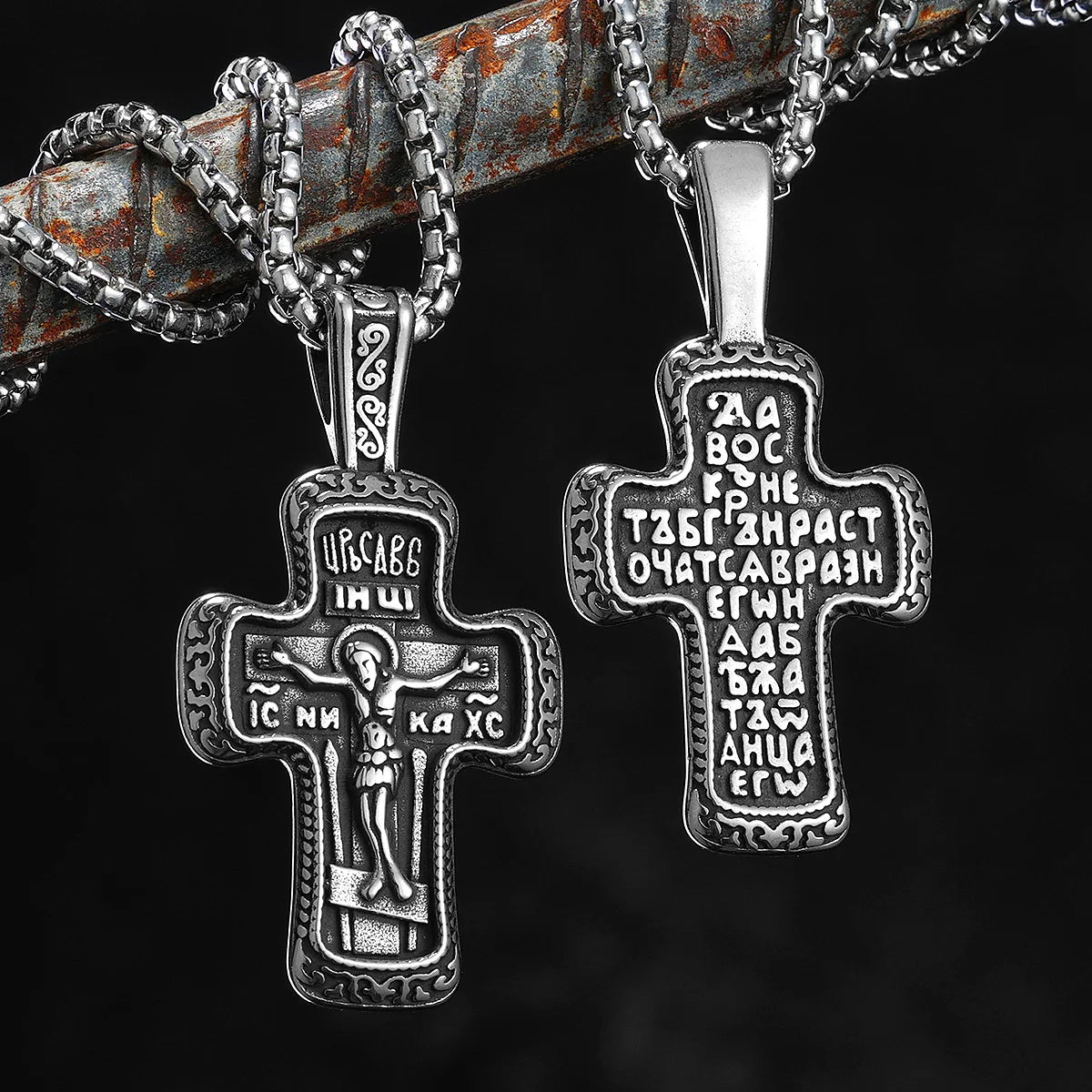 Jesus Carving Rune Cross Amulets Stainless Steel Men Necklaces Pendant Chain Punk For Women Fashion Jewelry Gifts Wholesale