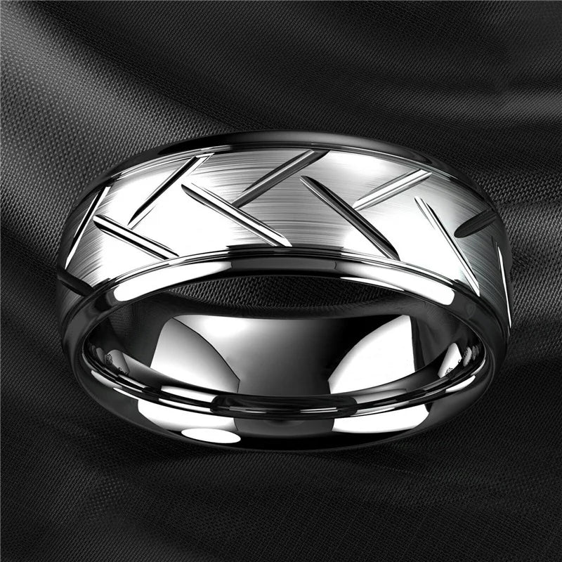Modern 8mm Black Titanium steel Rings for Men Women Groove Multi-Faceted Stainless Steel Men Ring Wedding Band Jewelry Wholesale