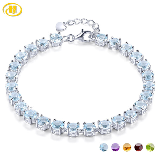 Natural Sky Blue Topaz Sterling Silver Bracelet S925 Jewelry 16.8 Carats Gemstone Round Professional Cutting Exquisite Gifts