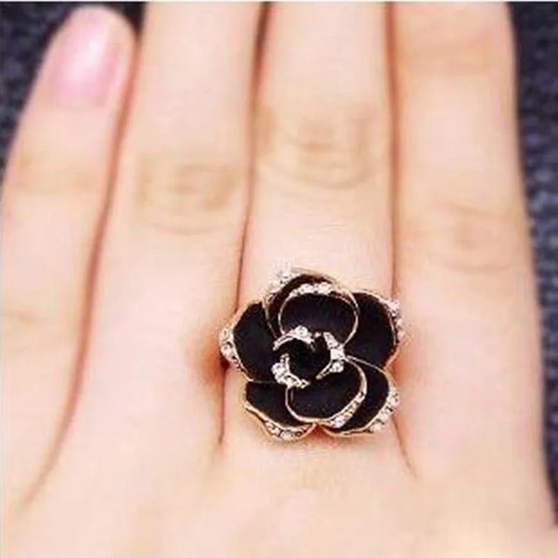 Hot Sale Fashion Jewelry Rings Black Rose Flower Opening Rings Index Finger Adjustable Rings For Woman Girls Gift