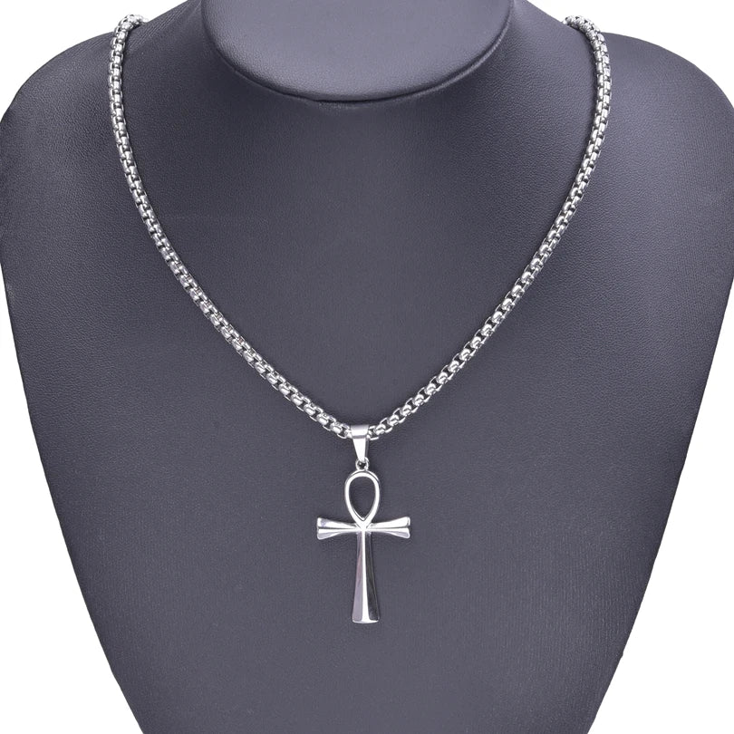 4mm Width Stainless Steel Jewelry Chain Necklaces For Women Men Accessories Ankh Cross Pendant Charm Necklace Statement Fashion