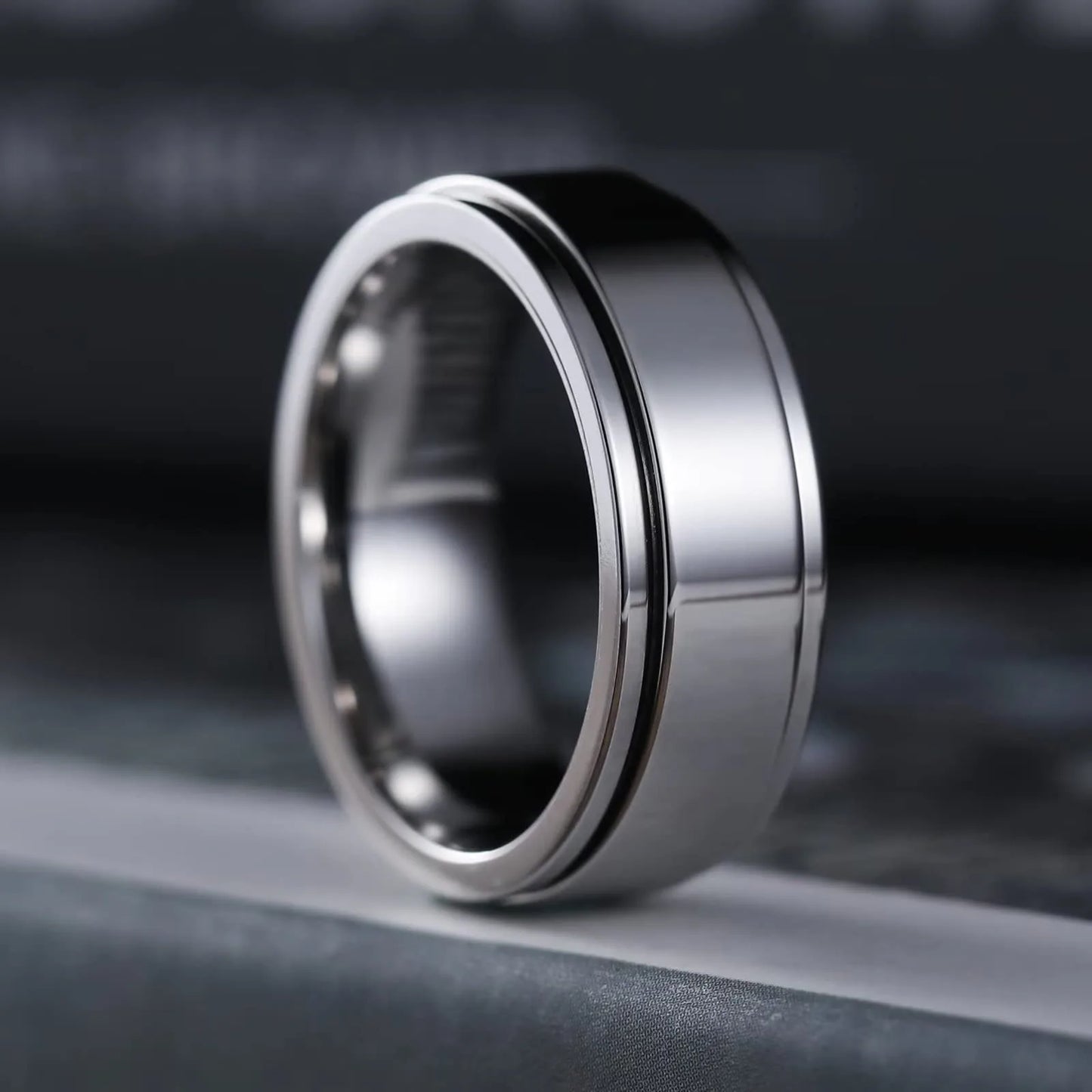 Stainless Steel Anxiety Fidget Spinner Rings for Men Cool Punk Spinning Rotate Rings for men Anti Stress Wedding Band Jewelry
