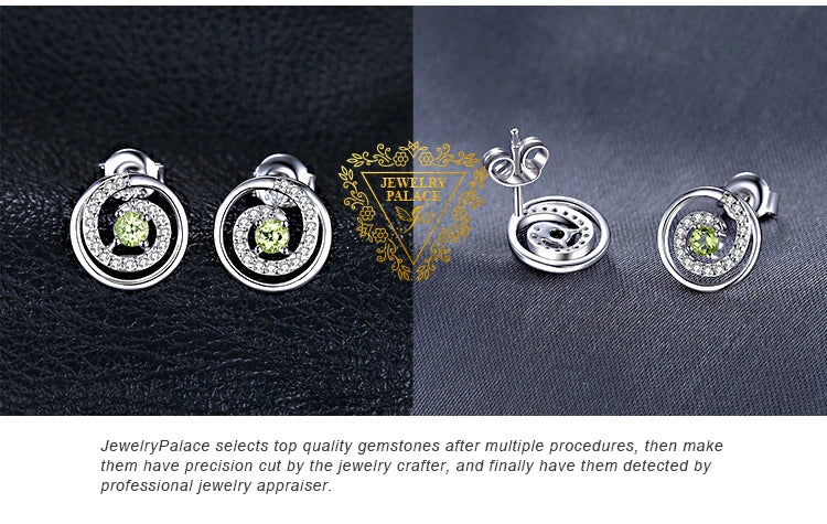 JewelryPalace Circle Round Natural Peridot 925 Sterling Silver Stud Earrings for Women Green Gemstone Fine Jewelry Birthday Gift